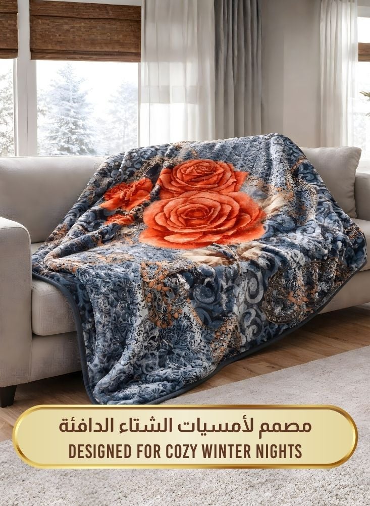 Premium 6kg Super Soft Grey Floral Blanket – Heavy Premium Warm Mink Blanket with Rose Pattern - Image 4